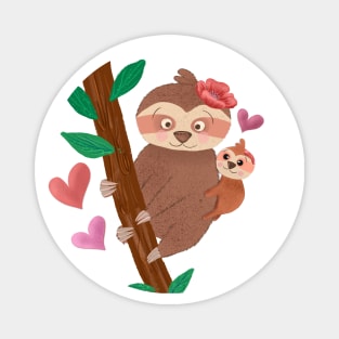 Cute sloth mom and baby Magnet